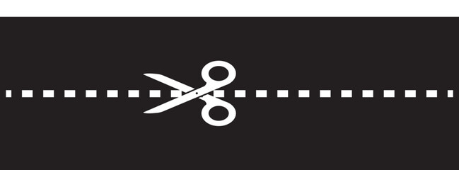 Cut here sign. cutting scissors with trim lines symbols. dashed line icon for coupon borders, ticket or product packaging. vector illustration. EPS 10/AI