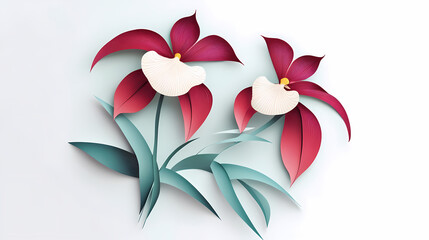 Obraz premium Paphiopedilum Orchids logo 3d vector paper cute