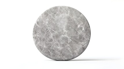 Circular Blank Marble Sign in Soft Grey with Smooth Surface,Isolated on White Background