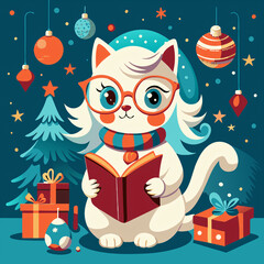 christmas cat with gifts