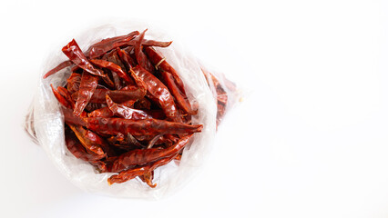 Dried Red pepper in a plastic bag