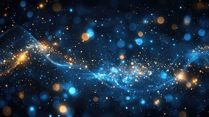 Obraz premium Abstract background with glowing blue and gold particles.