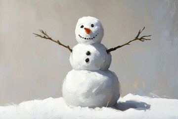 A Cheerful Snowman Standing in the Snow