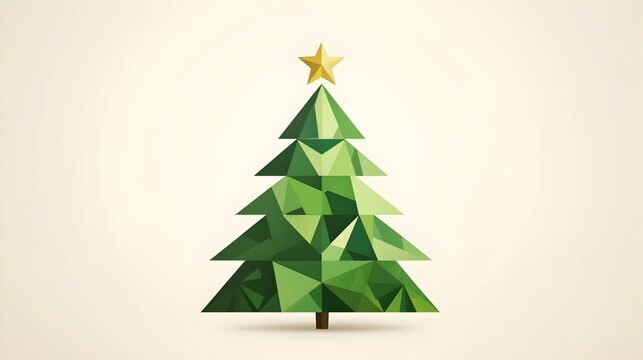 Minimalist Green Triangle Christmas Tree with Golden Star