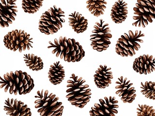 Fallen pine cones hand drawn painted painting illustration on plain white background