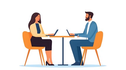 Digital Consultation Between Businesswoman and Businessman in Isometric Office Scene Showcasing Modern Business Practices and Remote