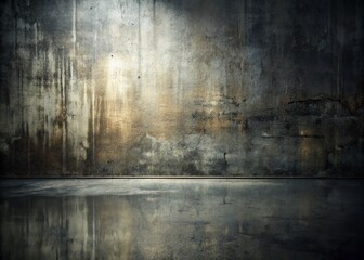 Grungy Dark Concrete Wall with Wet Floor - Vintage Style Photography for Urban Aesthetics