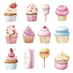 Isolated on white background clip art whimsical watercolor enchanted forest creatures with playful expressions and vibrant foliage