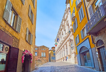 Palazzo Nuovo facade from Via Gombito, Bergamo, Italy