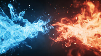 Obraz premium Abstract blue and red fire contrast on dark background