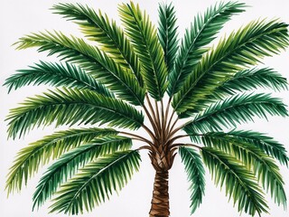 Palm tree fronds hand drawn painted painting illustration on plain white background