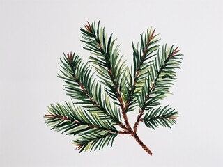 Pine needles hand drawn painted painting illustration on plain white background