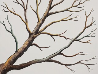 Weathered tree branches hand drawn painted painting illustration on plain white background
