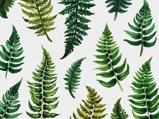 Obraz premium Wild fern patches hand drawn painted painting illustration on plain white background