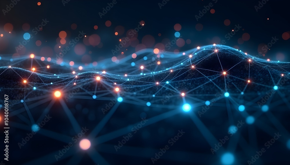 Poster abstract neural network with interconnected nodes and glowing lines, symbolizing ai connectivity.