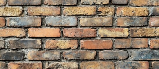Naklejka premium Close-up of an aged brick wall with a variety of colors and textures.