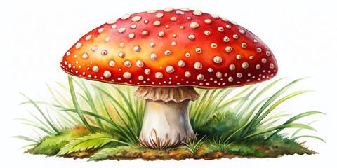 Obraz premium Hand-Painted Watercolor Fly Agaric Mushroom Isolated on White Background for Design and Illustration