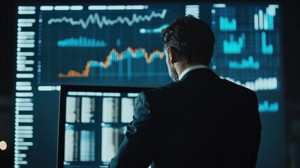 Fototapeta premium Banking business, finance and investment concept. Businessman analyzing market data, financial graph report, economic growth, business strategy, planning and solution, risk management.