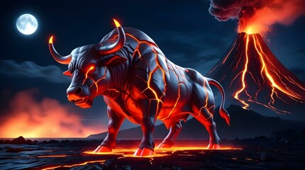 massive bull with the molten of lava 