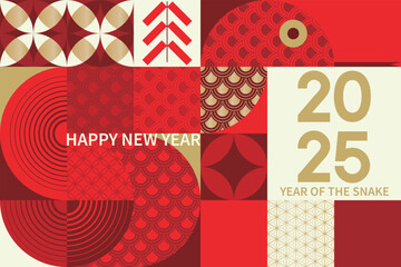 Chinese new year 2025 year of the Snake. Abstract background. Geometric red Snake illustration. Traditional Chinese vector design. Lunar new year concept