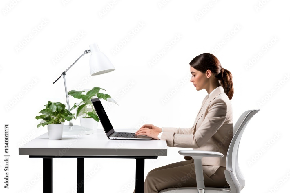 Sticker Working woman computer sitting table.