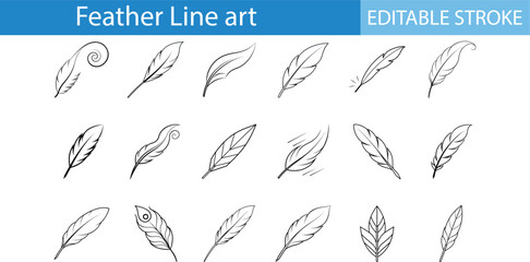 Fototapeta premium Feather Line Art Set Editable Stroke Collection