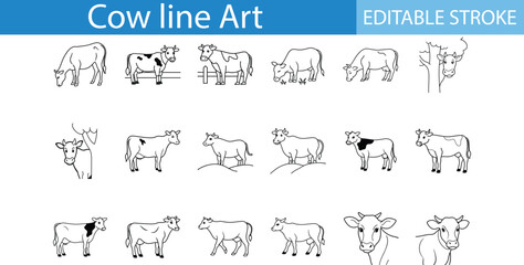 Cow Line Art Illustrations Editable Stroke