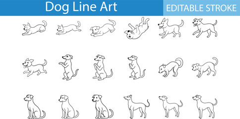 Editable Dog Line Art Illustrations Set
