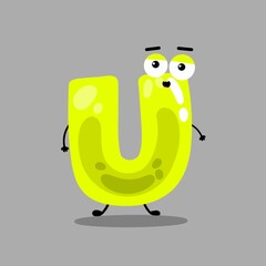Cartoon alphabet font U ,cute funny character for kids , U vector image. Happy smiling alphabet with face .