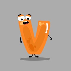 Cartoon alphabet font V ,cute funny character for kids , V vector image. Happy smiling alphabet with face .