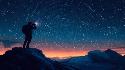 Fototapeta premium Celestial Dance, an illustration depicting the mesmerizing movement of stars across a vast night sky, highlighting the beauty of the cosmos