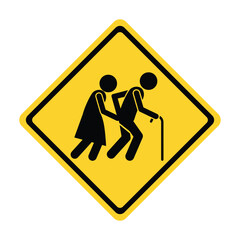 Elderly People Road Crossing Sign yellow road sign