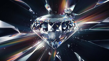 Diamond explosion. A large diamond explodes into a thousand pieces, symbolizing shattered dreams or the fragility of beauty.