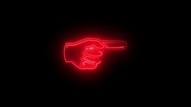 neon line glowing red color hand icon animation. on dark background. 3d video.