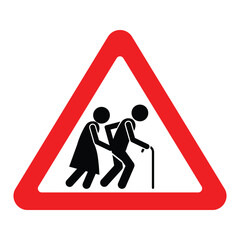 Elderly People Road Crossing Sign triangle road sign