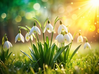 Hello Spring: Snowdrops Blooming, Welcoming a New Season with Copy Space for Text