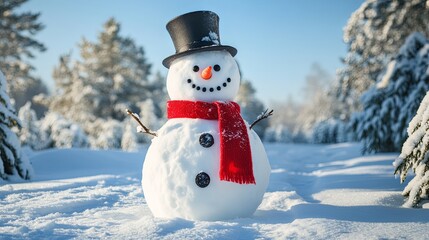 Fototapeta premium Cheerful snowman in winter wonderland