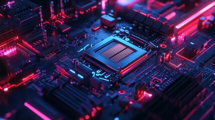 Obraz premium Central Computer Processor on motherboard with futuristic neon light