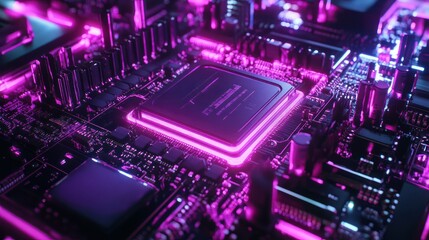 Obraz premium Central Computer Processor on motherboard with futuristic neon light