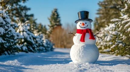 Obraz premium Cheerful snowman in a winter wonderland