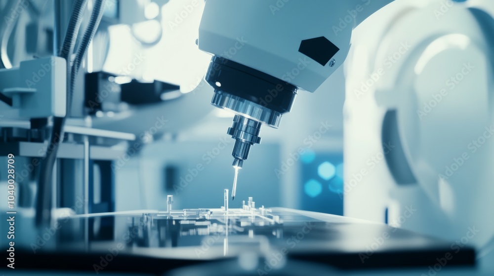 Aufkleber A robot conducting advanced material testing in a futuristic materials science lab with specialized equipment, clean and precise environment, Materials-tech style