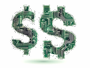 Flat Isolated Dollar Sign Circuit Lines Vector Image Symbolizing Technology Finance Integration Modern Business Infographics Simple Flat Illustration Smart Business Design