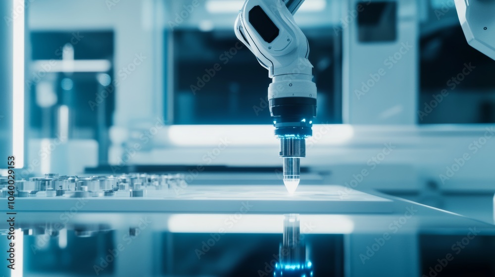 Aufkleber A robot conducting advanced material testing in a futuristic materials science lab with specialized equipment, clean and precise environment, Materials-tech style