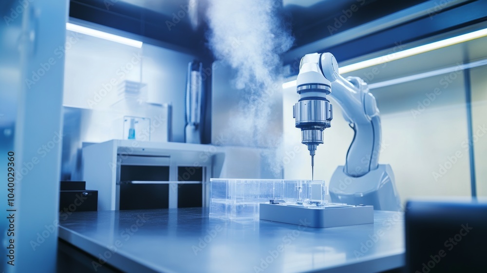 Aufkleber A robot conducting advanced material testing in a futuristic materials science lab with specialized equipment, clean and precise environment, Materials-tech style