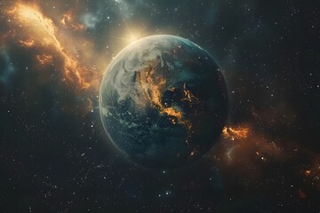Obraz premium Stunning Cosmic View of Earth Surrounded by Stars and Nebulae