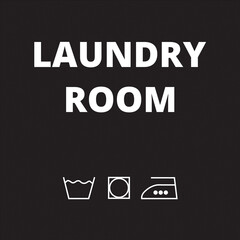 Black laundry room banner with icons