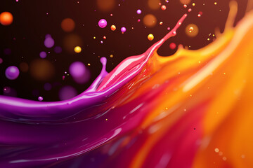 Multicolored paint splashes in chaotic motion, forming abstract art with rich saturation