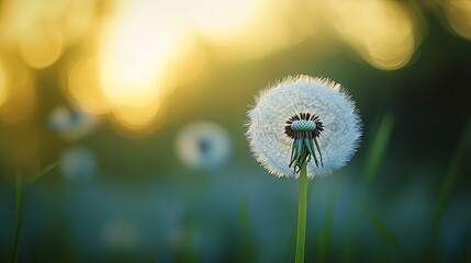 Radiant dandelion seed head at sunset