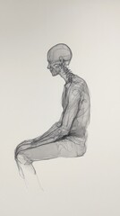 Obraz premium Side profile of an individual seated, emphasizing the contour of the waist and hips, creating an intimate and reflective atmosphere.