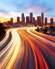 Vibrant City Traffic at Sunset from a High Viewpoint